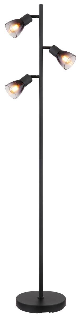 GLOBO Stehlampe klar Rauch schwarz Metall PVC Glas B/H/L: ca. 22x161x30 cm E14 3 Brennstellen