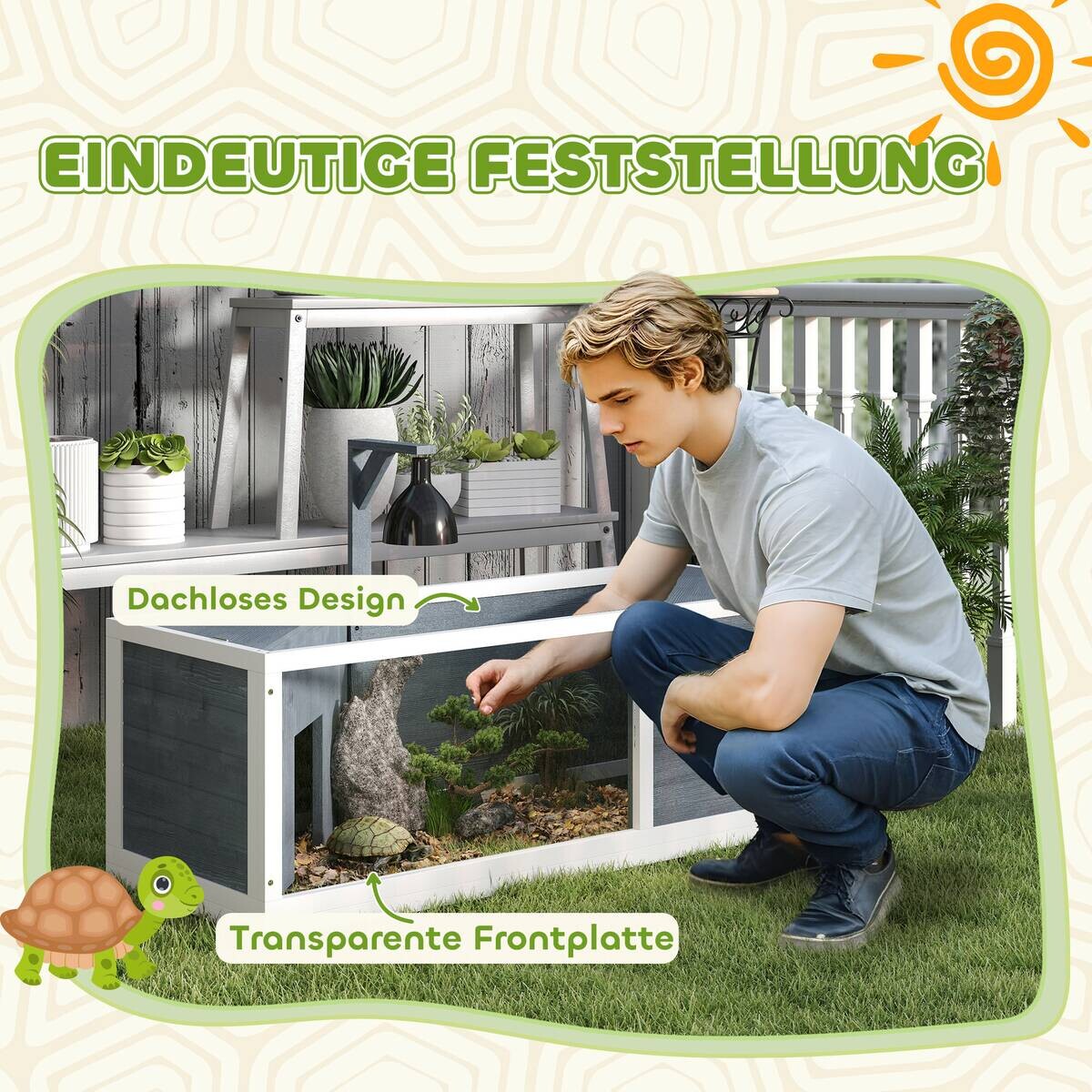 PawHut Schildkrötenhaus grau Holz B/H/L: ca. 50x40x120 cm