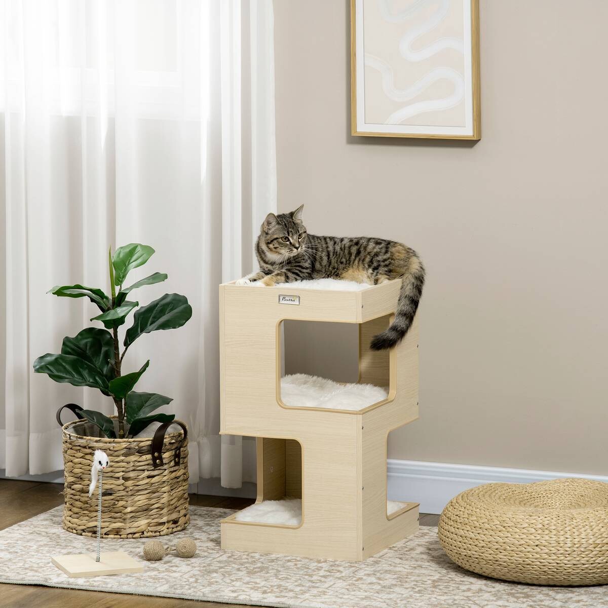 PawHut Katzenhaus Eiche Spanplatte B/H/L: ca. 34x60x34 cm