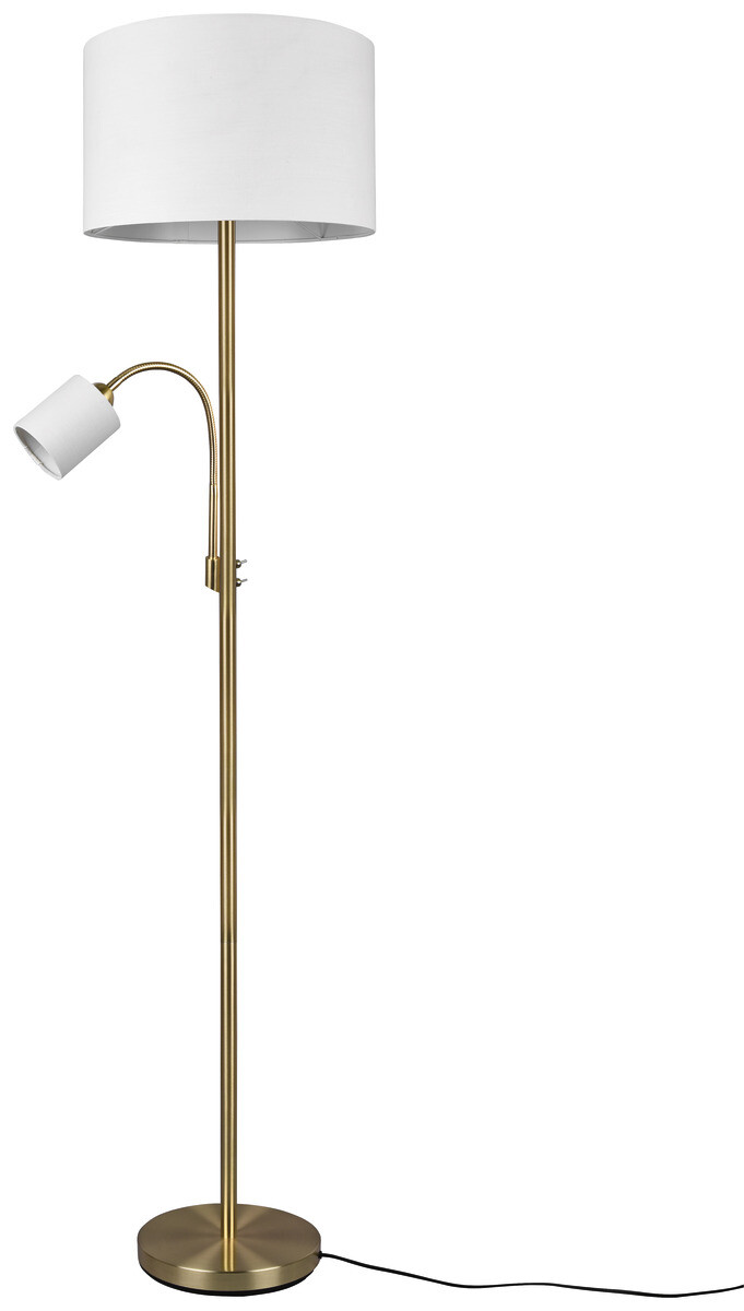 TRIO Stehlampe Hotel messing weiß Metall Stoff H/D: ca. 170x40 cm E27 2 Brennstellen