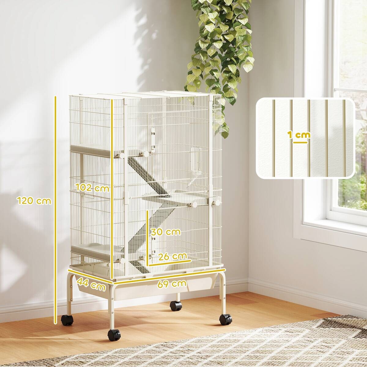 PawHut Kleintierkäfig beige Stahl B/H/L: ca. 44x120x69 cm