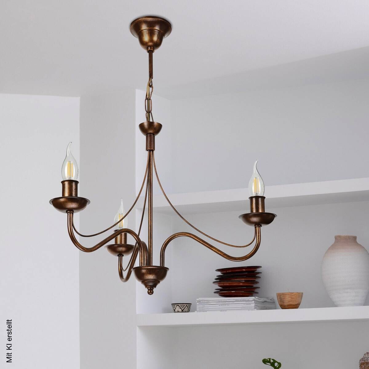 Lamkur Pendelleuchte braun Stahl B/H/L: ca. 53x71x53 cm E14 3 Brennstellen