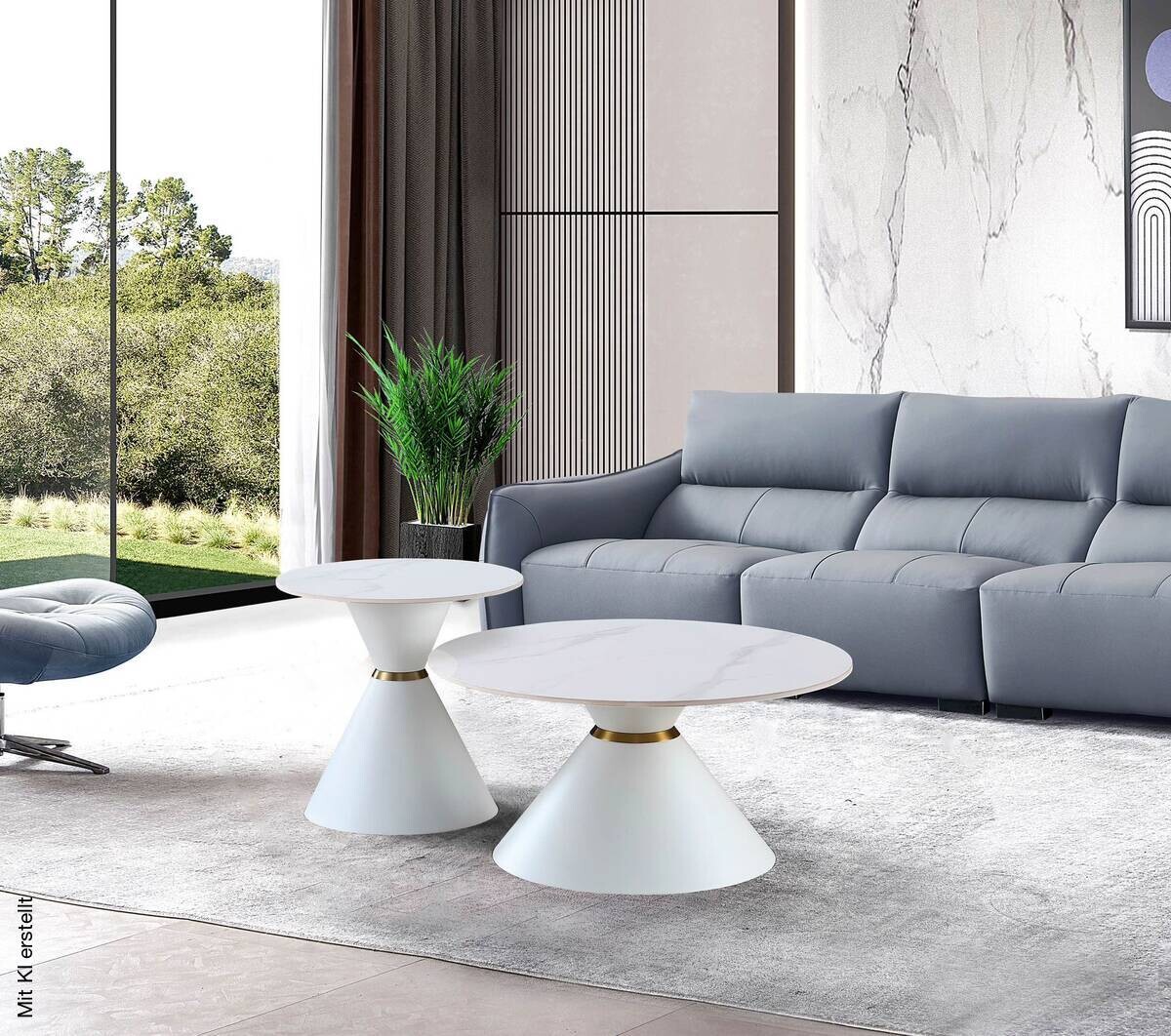 Couchtisch C222W-Twin weiß gold B/H: ca. 80x40 cm