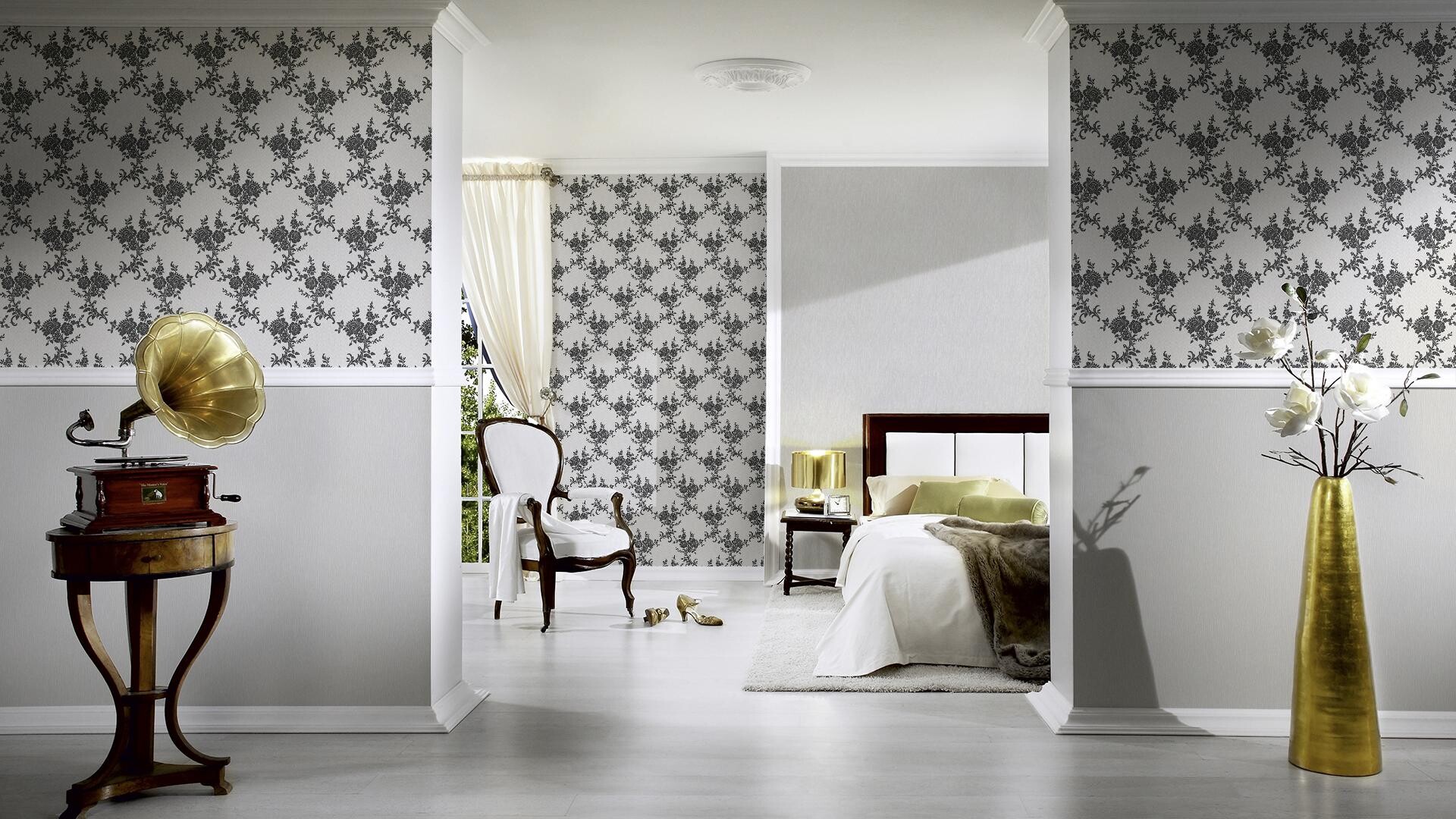 Vinyltapete Blumenranke weiß B/L: ca. 53x1005 cm