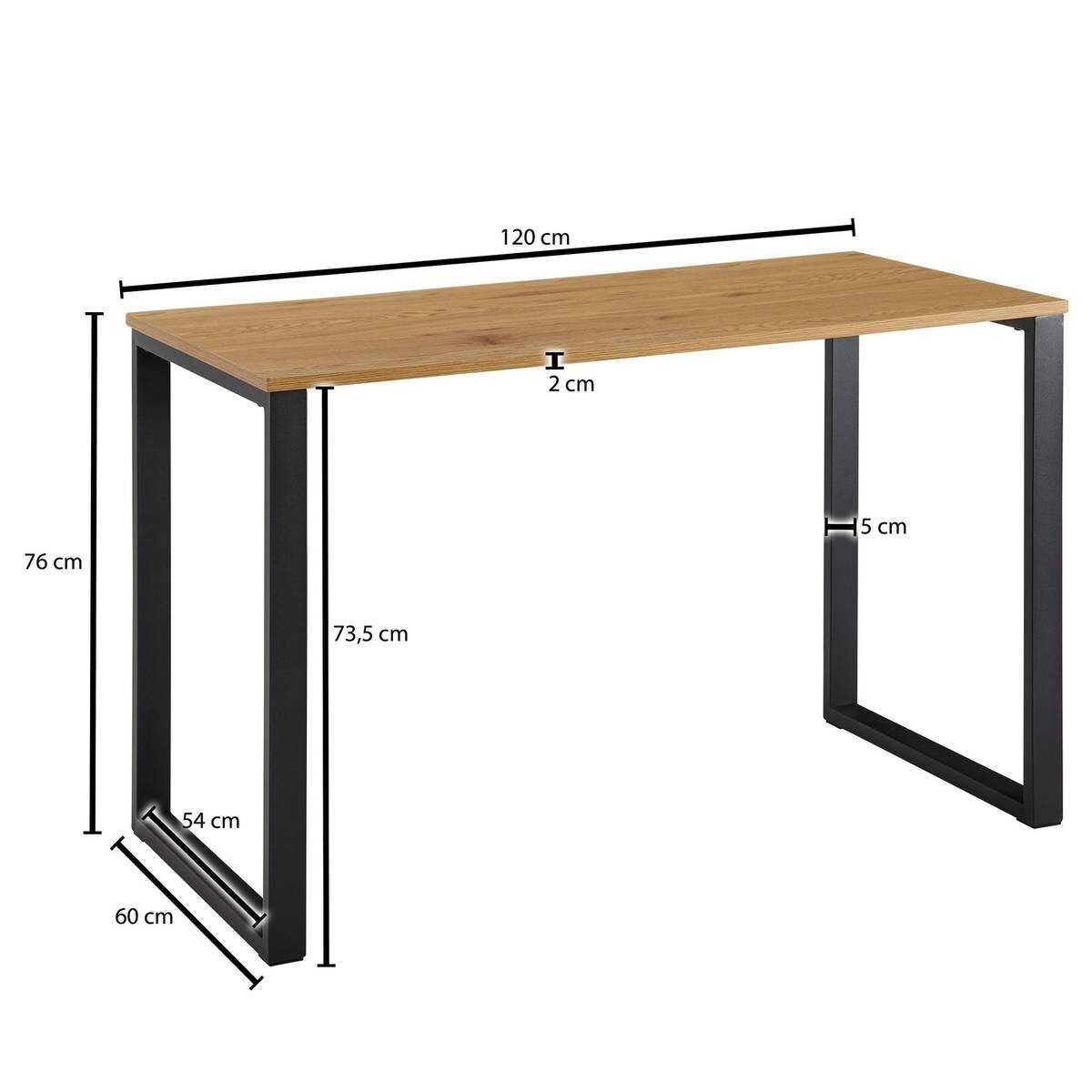 Schreibtisch Eiche Nachbildung schwarz pulverbeschichtet B/H/T: ca. 120x76x60 cm