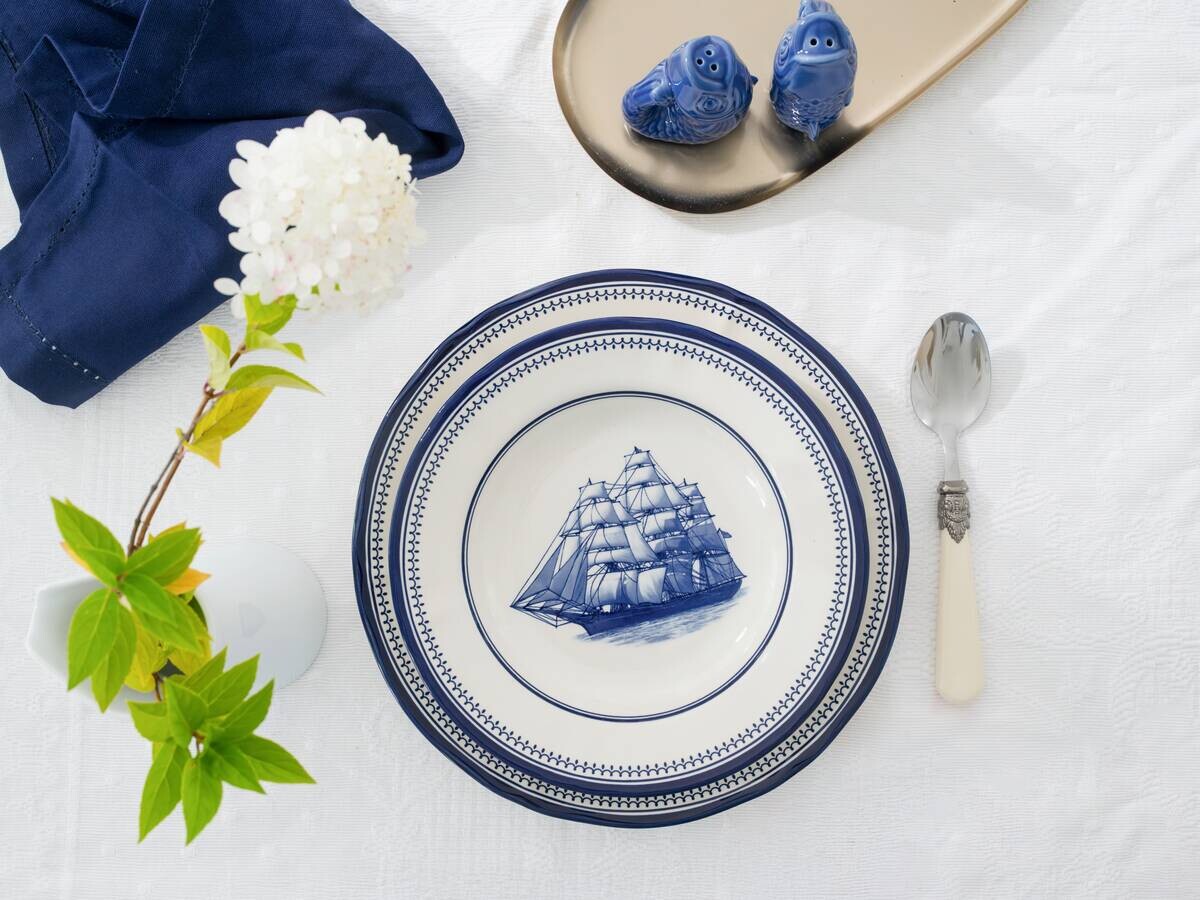 CreaTable Tafelservice Segelschiff blau Steingut 12 tlg.