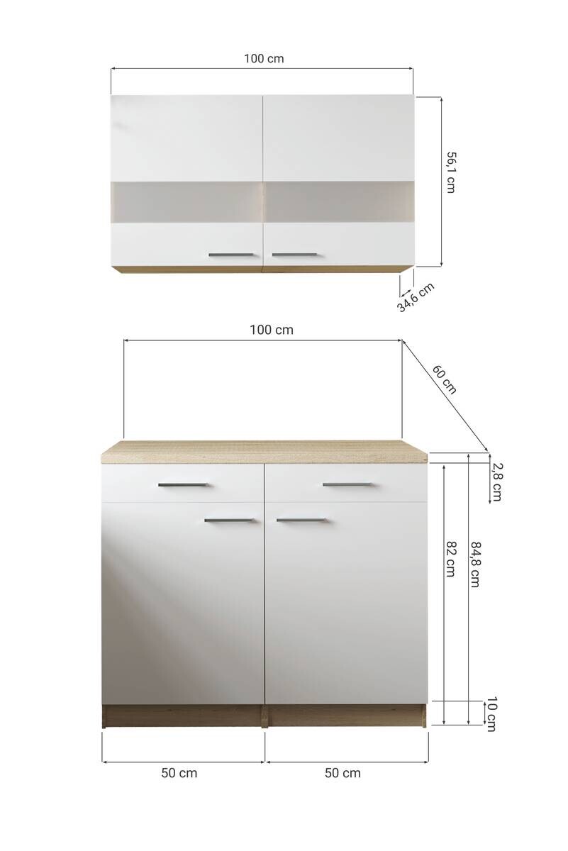 Anbauküchen-Set Merle weiß B/H/T: ca. 100x200x60 cm