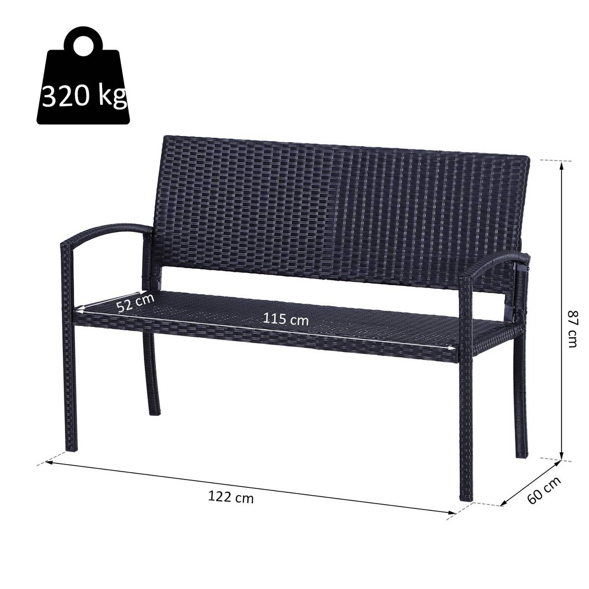 Outsunny Gartenbank schwarz Stahl B/H/L: ca. 60x87x122 cm
