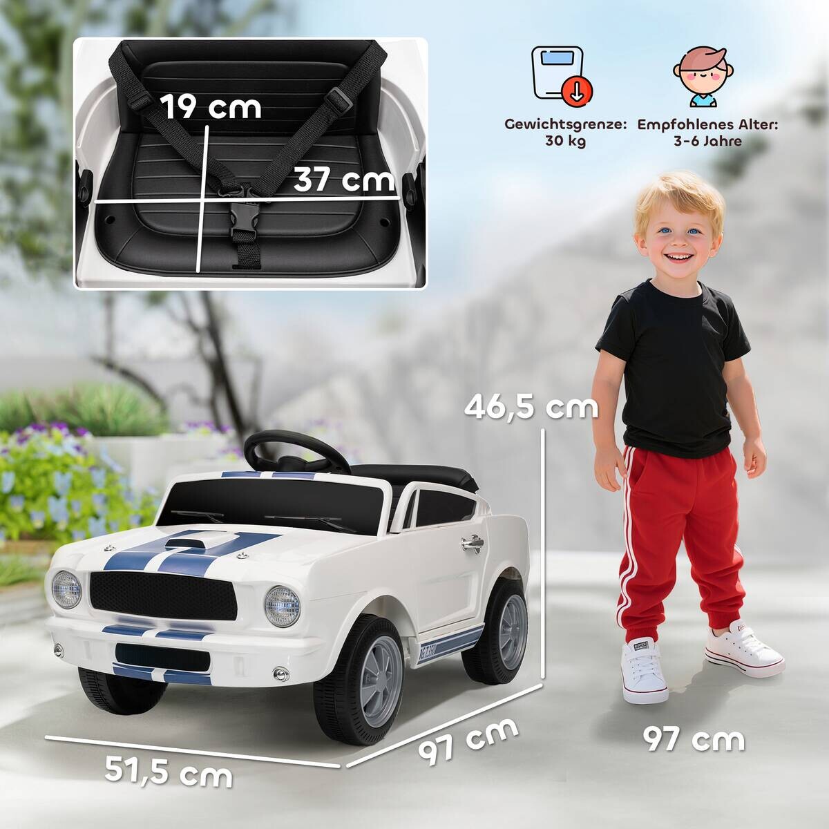 AIYAPLAY Kinder Elektroauto weiß B/H/L: ca. 51,5x46,5x97 cm