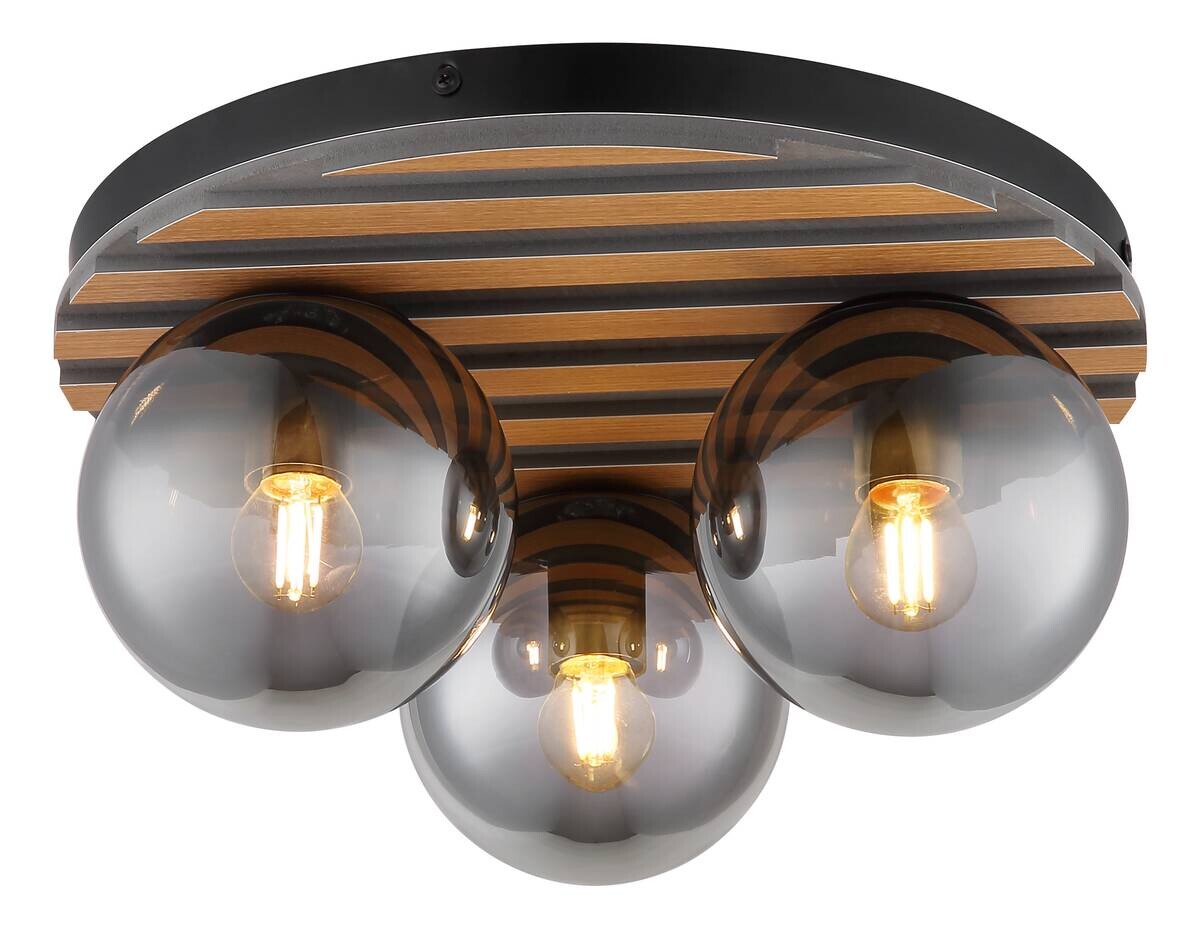 GLOBO Deckenleuchte Parsons schwarz Holz Metall H/D: ca. 20x39 cm E27 3 Brennstellen