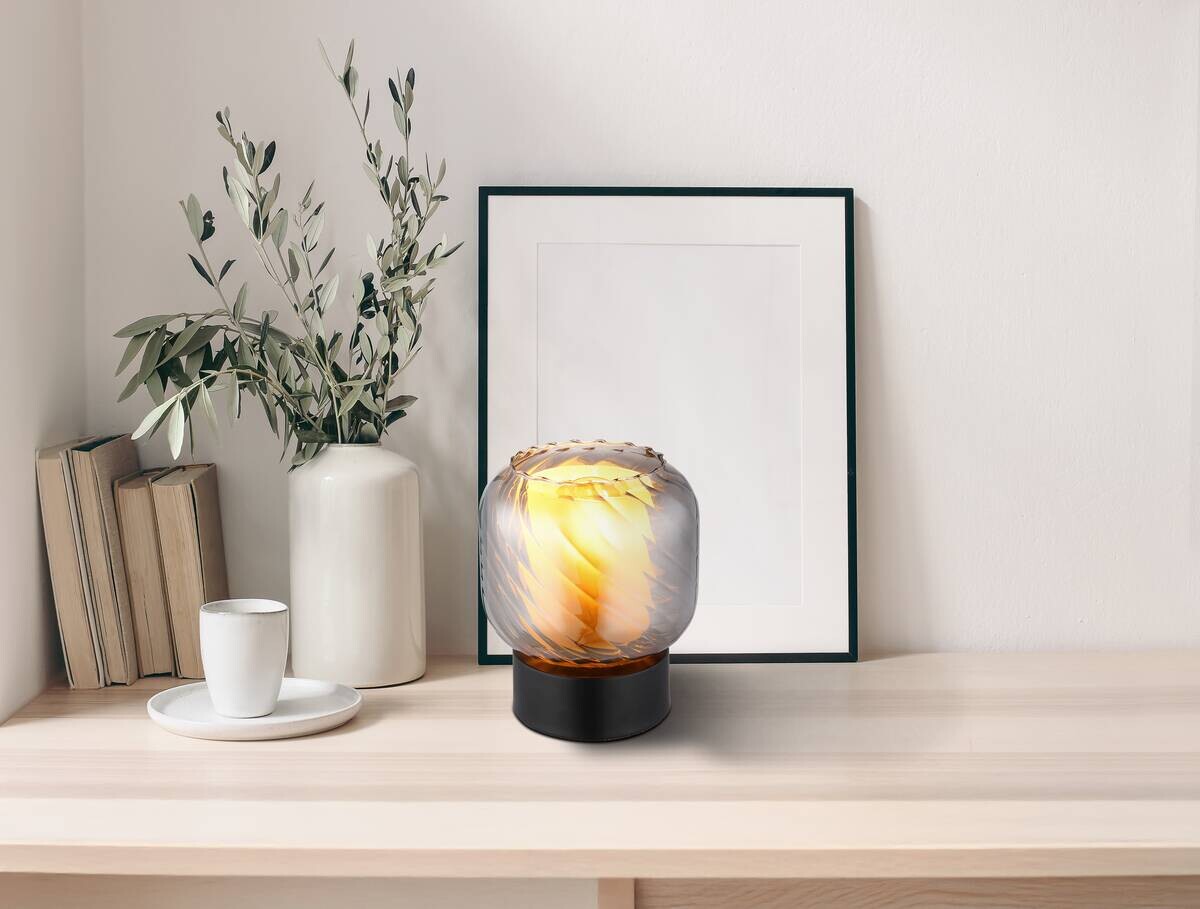 GLOBO Tischleuchte Rauch mattschwarz Metall Glas H/D: ca. 17x14 cm E27 1 Brennstellen