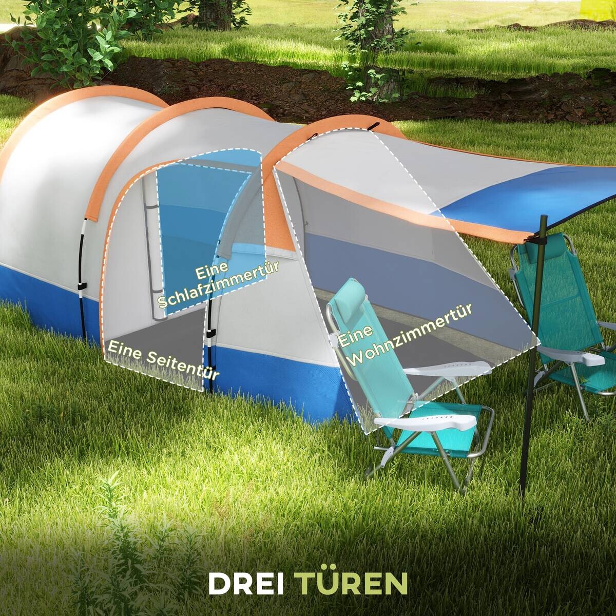Outsunny Campingzelt orange Stahl B/H/L: ca. 200x150x420 cm