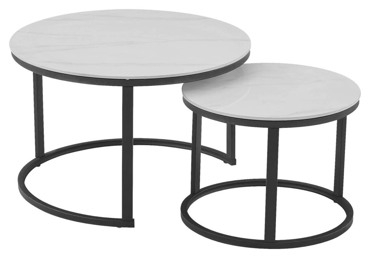 Couchtisch C680W-Couple weiß schwarz Keramik Metall B/H: ca. 70x45 cm