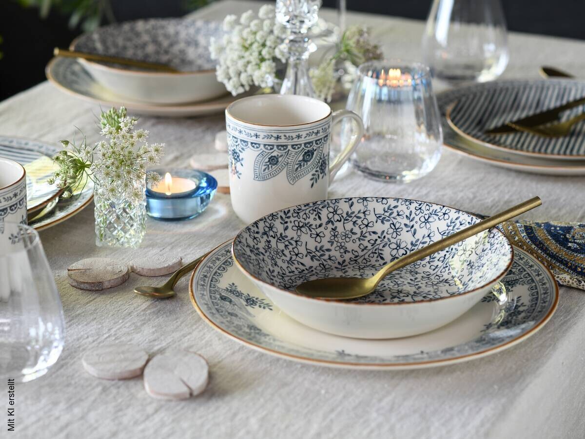 CreaTable Tafelservice Euböa blau Steingut 16 tlg.