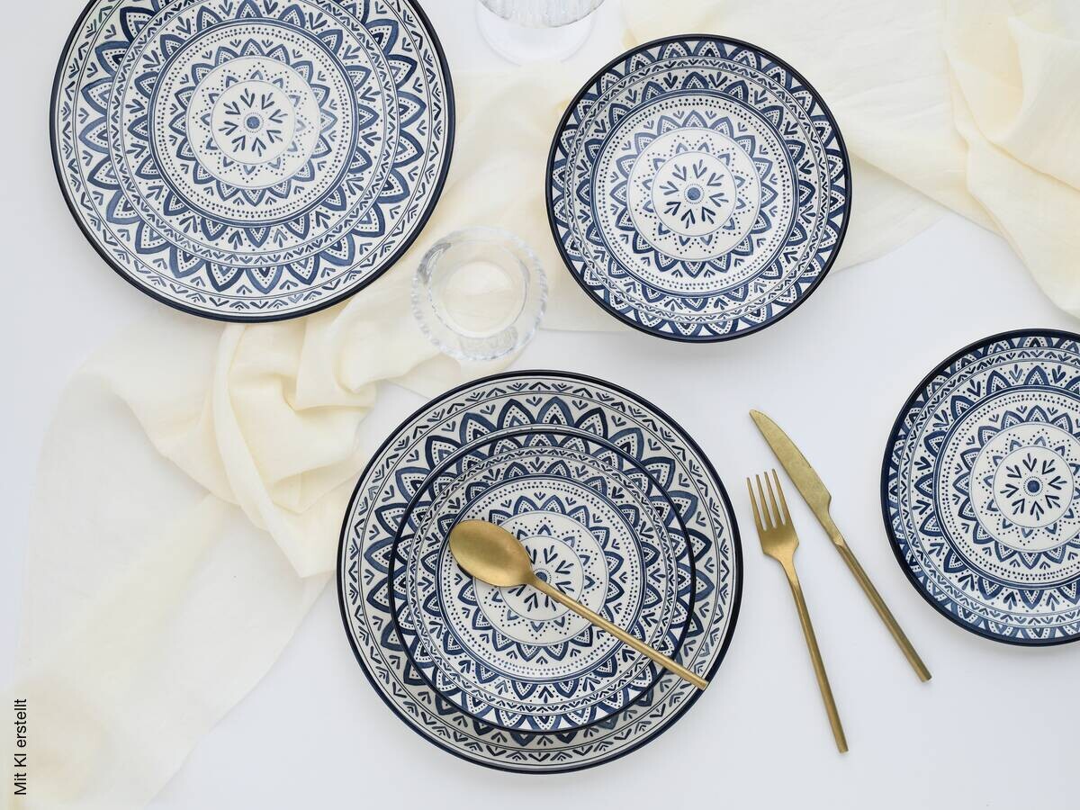 CreaTable Tafelservice Mexico blau Steingut 18 tlg.
