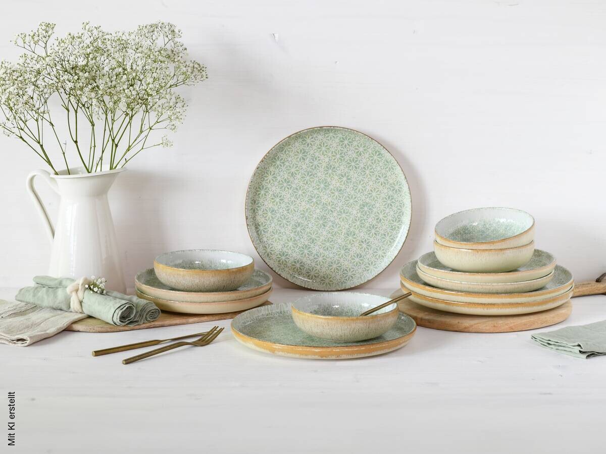 CreaTable Tafelservice Uno Emiliana grün Steinzeug 12 tlg.