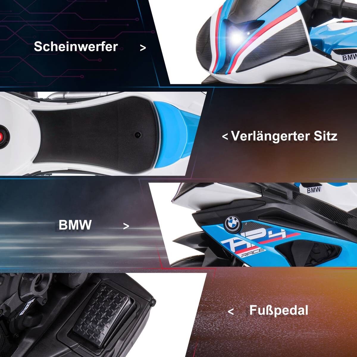 HOMCOM Kinder-Elektromotorrad blau B/H/L: ca. 42x54x82,5 cm