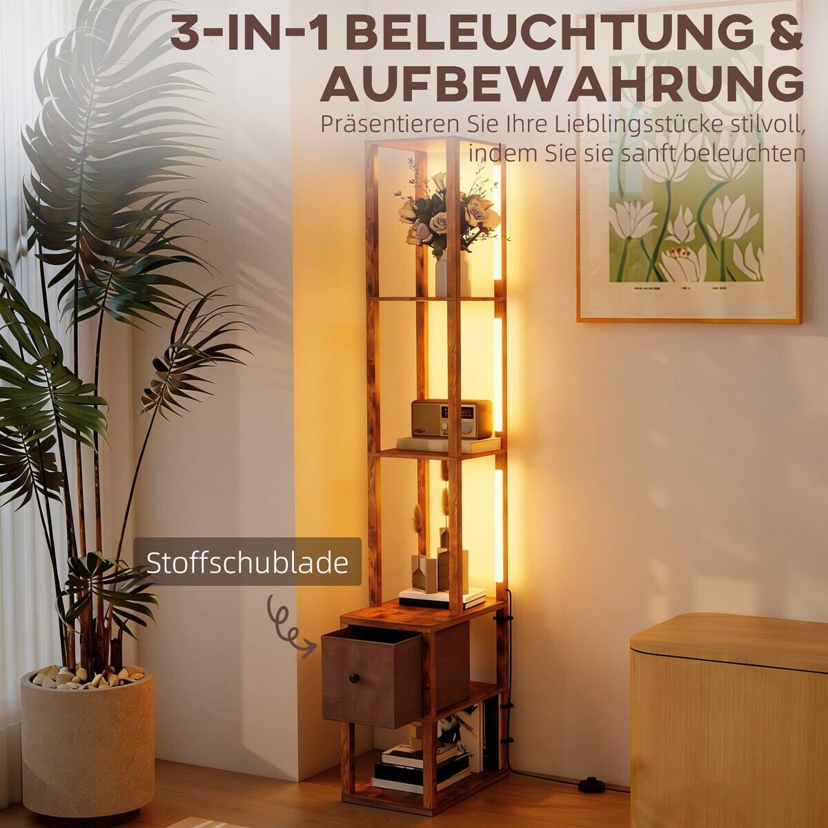 HOMCOM Stehleuchte braun MDF B/H/L: ca. 26,5x169x43,5 cm