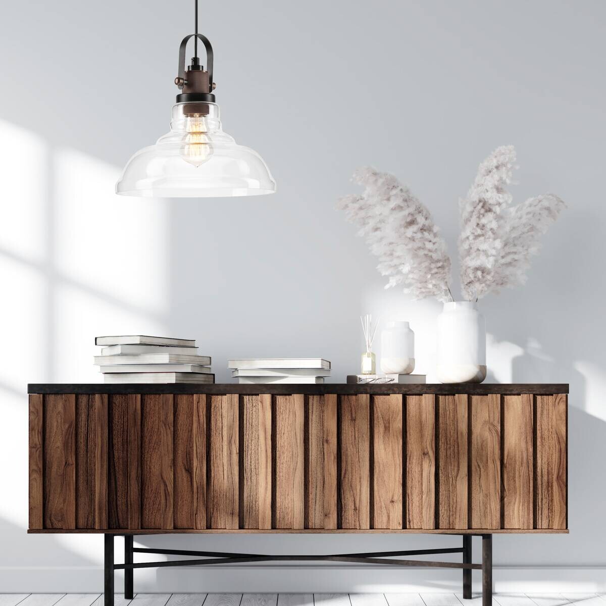 Lamkur Pendelleuchte MATTEO 41537 Kupfer Stahl Glas H/L: ca. 112x28 cm E27 1 Brennstellen