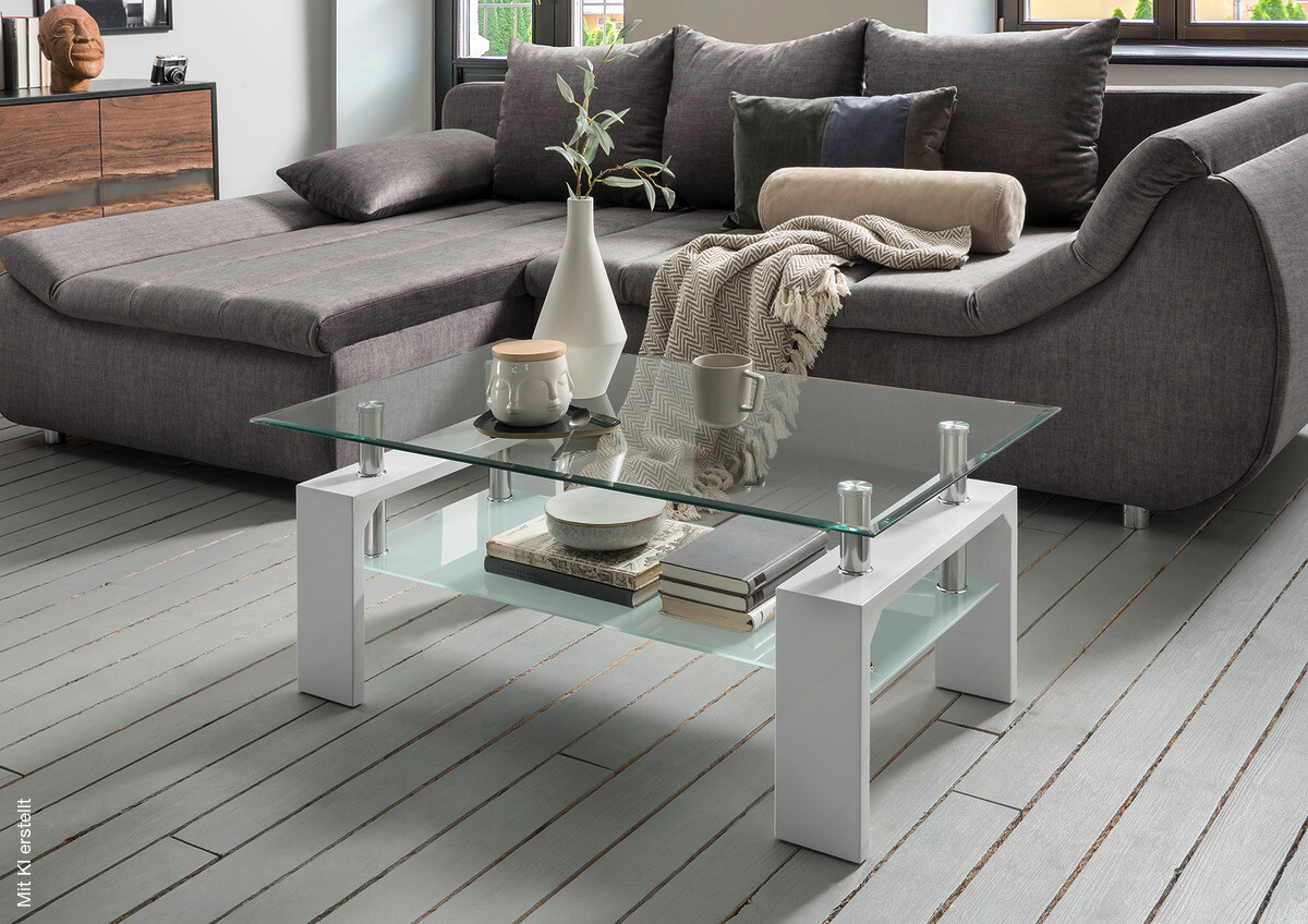 Glascouchtisch Modena weiß Hochglanz glasklar B/H/T: ca. 100x45x60 cm