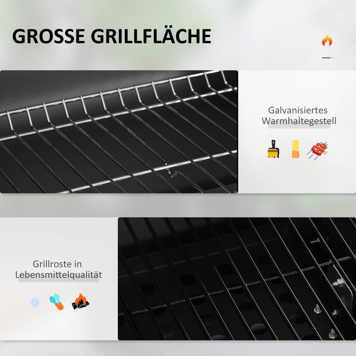 Outsunny Holzkohlegrill Edelstahl B/H/L: ca. 65x108x113 cm
