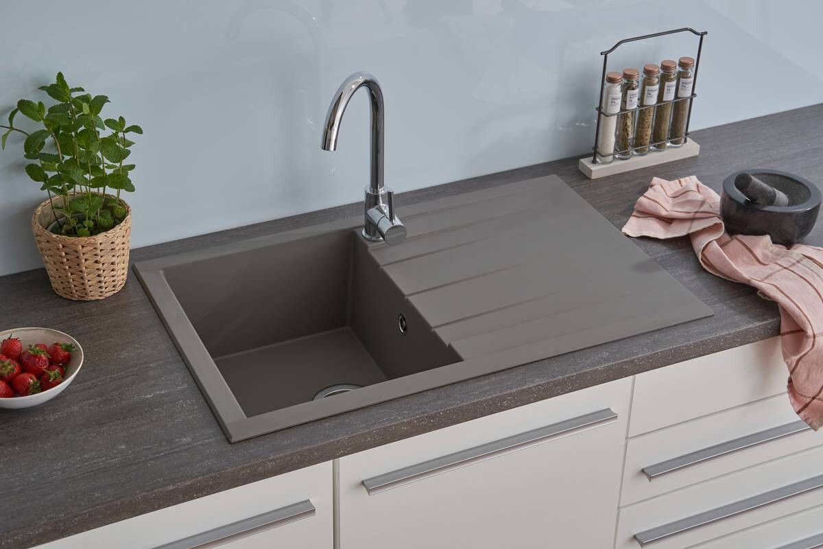 Respekta Einbauspüle Houston 80 x 50 G Beton grau Mineralite B/H/T: ca. 80x21x50 cm