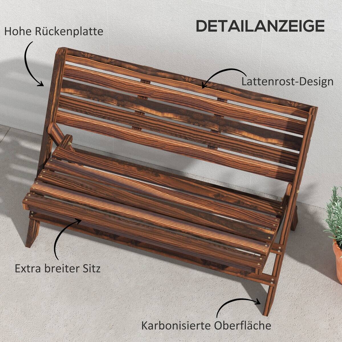 Outsunny Gartenbank grau Edelstahl B/H/L: ca. 63x122x83 cm