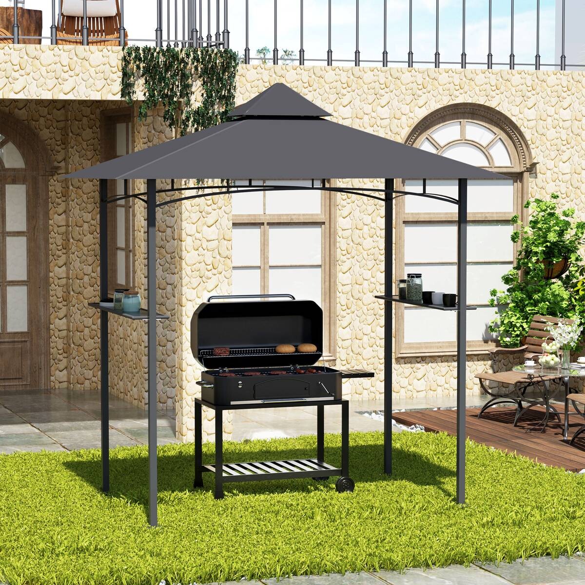 Outsunny Grillpavillon schwarz Stahl B/H/L: ca. 148x252x245 cm
