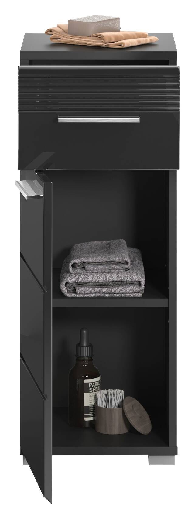 Badhochschrank LINUS schwarz schwarz Hochglanz B/H/T: ca. 30x80x31 cm