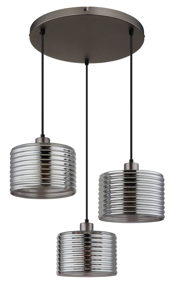 GLOBO Pendelleuchte LEVINA schwarz Glas Metall H/D: ca. 120x5 cm E27 3 Brennstellen