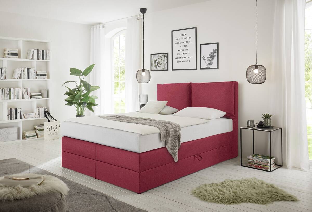 Boxspringbett Lissy burgund rot Liegefläche B/L: ca. 140x200 cm