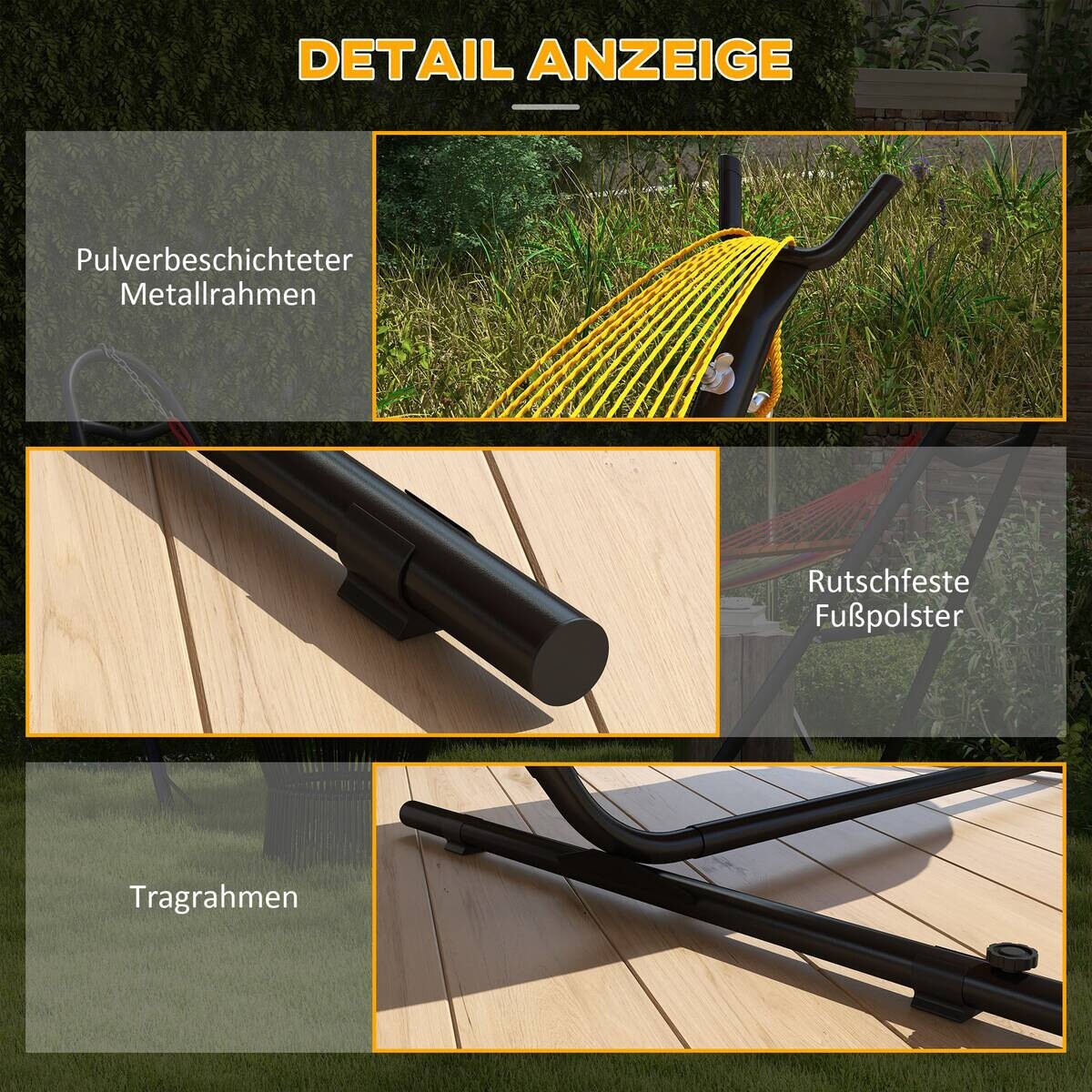 Outsunny Hängemattengestell schwarz Polypropylen B/H/L: ca. 125x285x110 cm