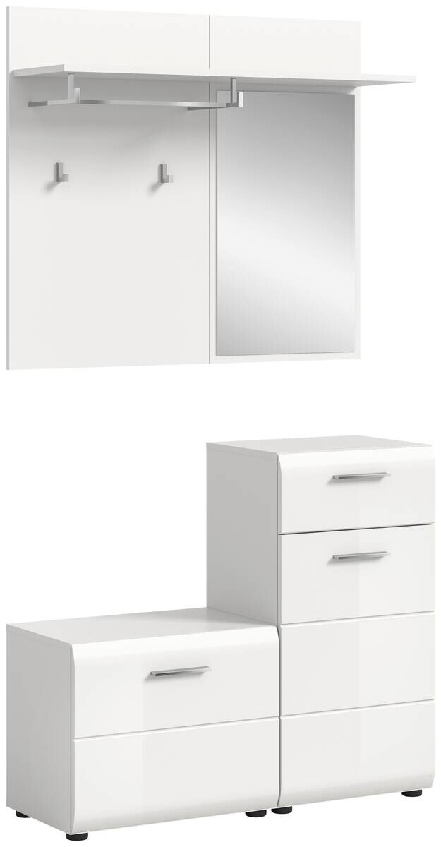 Garderobe Ice weiß weiß Hochglanz Spiegel B/H/T: ca. 98x191x35 cm