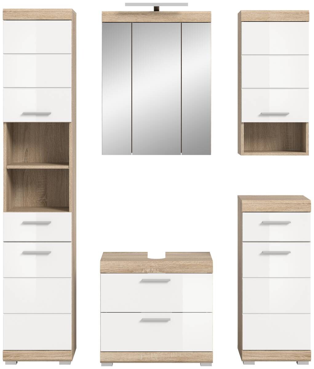 Badezimmer-Set Lambada Eiche Sonoma Nachbildung weiß Hochglanz B/H/T: ca. 164x191x37 cm