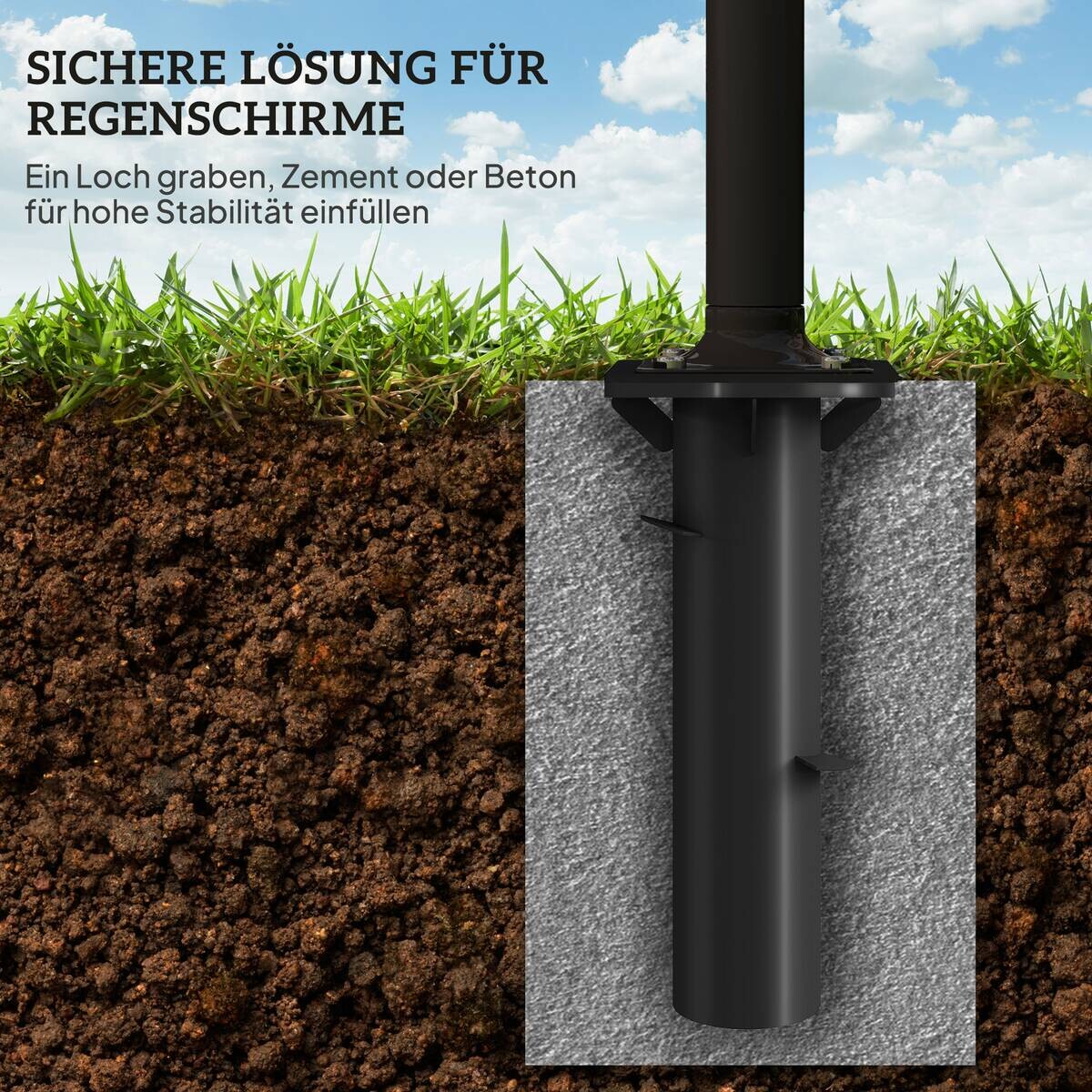 Outsunny Schirmständer dunkelgrau Metall B/H/L: ca. 16,5x40x16,5 cm