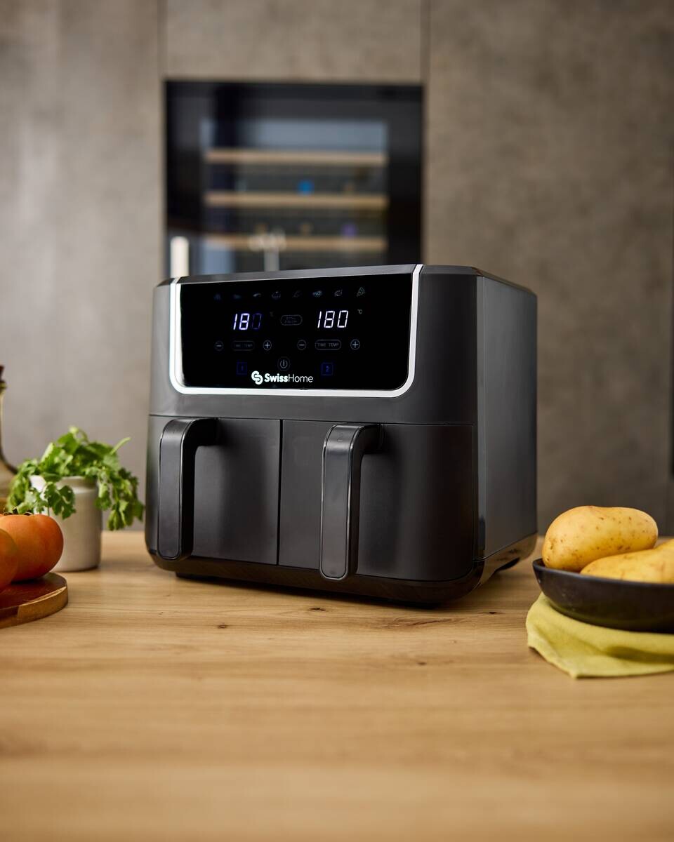 SWISS HOME Doppel-Heißluftfritteuse SH-6931 schwarz Kunststoff B/H/L: ca. 24x28x32 cm ca. 3 l