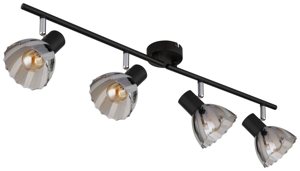 GLOBO Strahler mattschwarz Satiniert Rauch Metall Glas B/H/T: ca. 70x19x35 cm E14 4 Brennstellen
