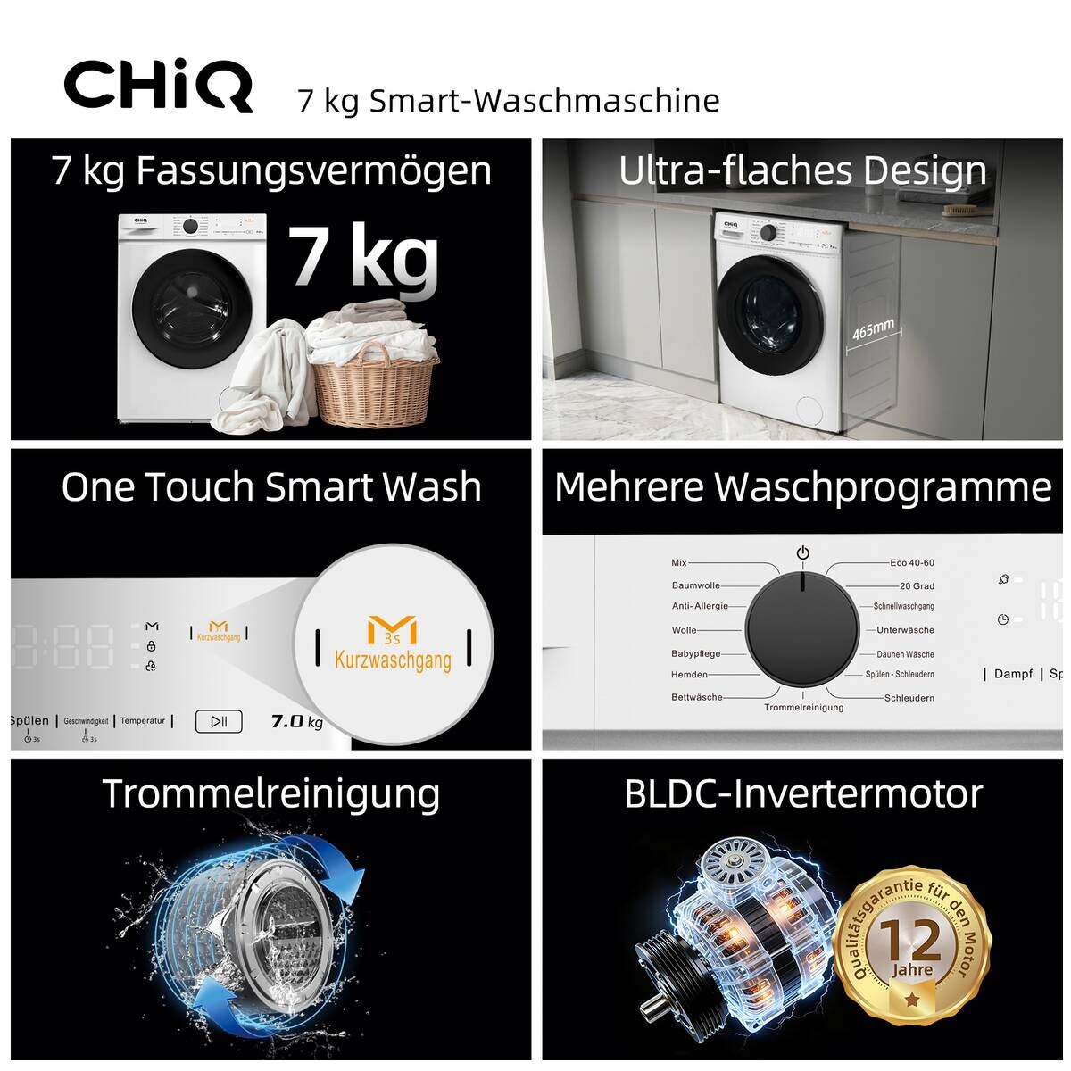 CHiQ Waschmaschine FL70121M3XWGAPO weiß B/H/T: ca. 60x84,7x46,5 cm ca. 7 kg