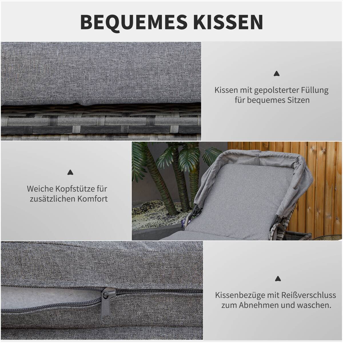 Outsunny Gartenliege grau Edelstahl B/H/L: ca. 65x195x40 cm