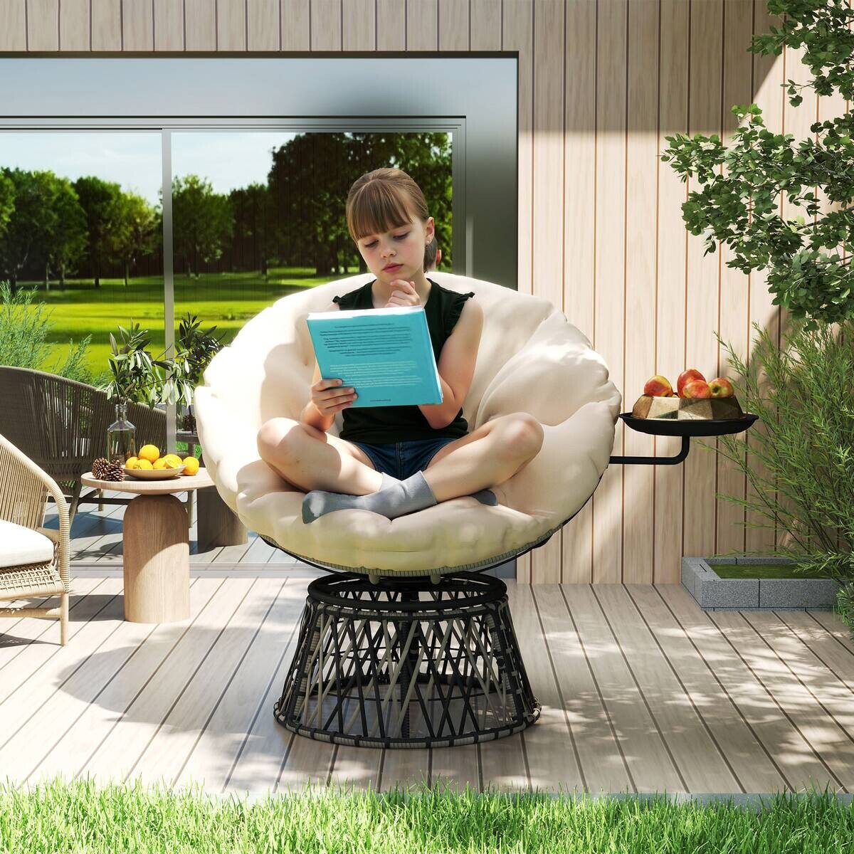 Outsunny Rattan Papasansessel beige Polyethylen B/H/L: ca. 76x88x118 cm