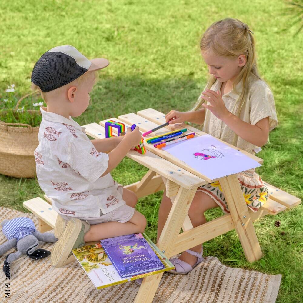 Timbela Kindersitzgarnitur M012 natur Holz B/H/L: ca. 60x50x81 cm