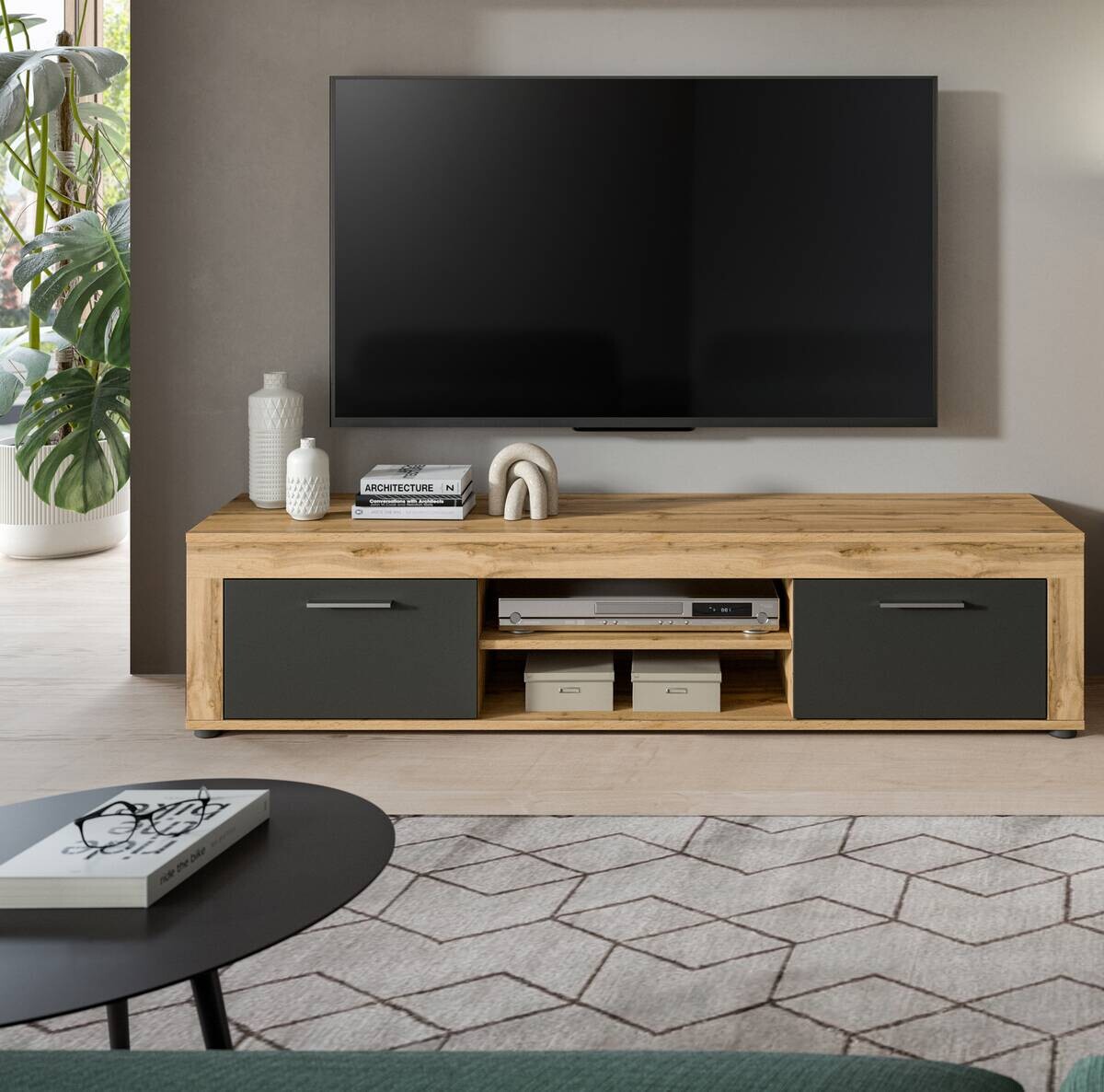 Lowboard Jam Eiche Wotan Nachbildung grau B/H/T: ca. 160x37x40 cm