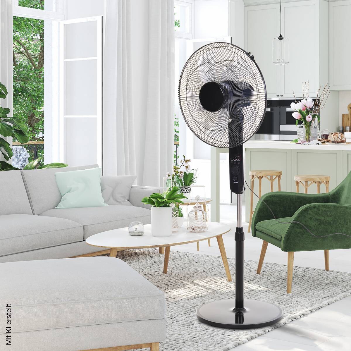 HOMCOM Standventilator mit Fernbedienung schwarz Metall Kunststoff H/D: ca. 124x45 cm