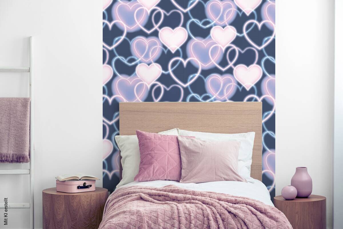 UGEPA Papiertapete Herzen blau rosa B/L: ca. 53x1005 cm