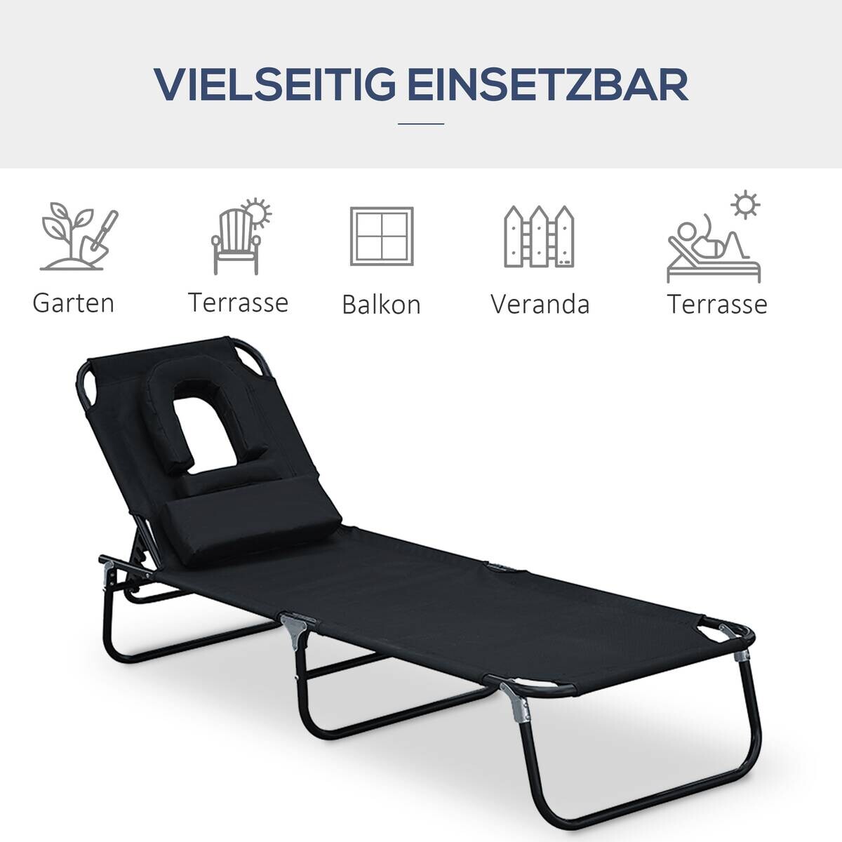 Outsunny Sonnenliege mit Lesefenster schwarz Stahlrohr B/H/L: ca. 28x56x190 cm