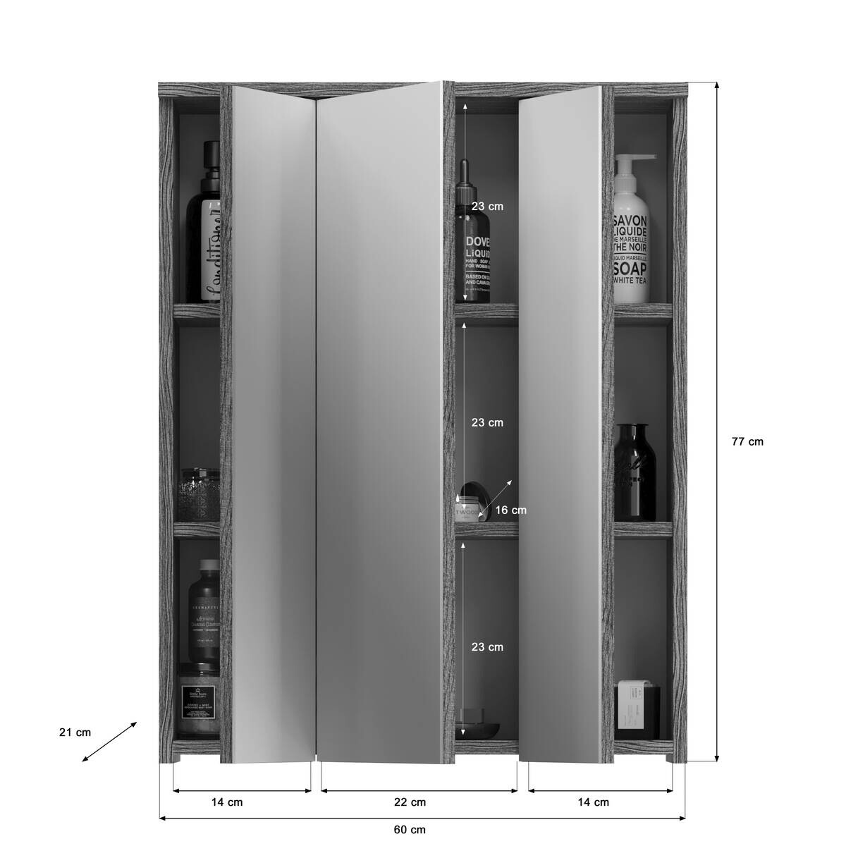 Badezimmer-Set BLAKE Rauchsilber Nachbildung weiß Hochglanz B/H/T: ca. 60x191x34 cm