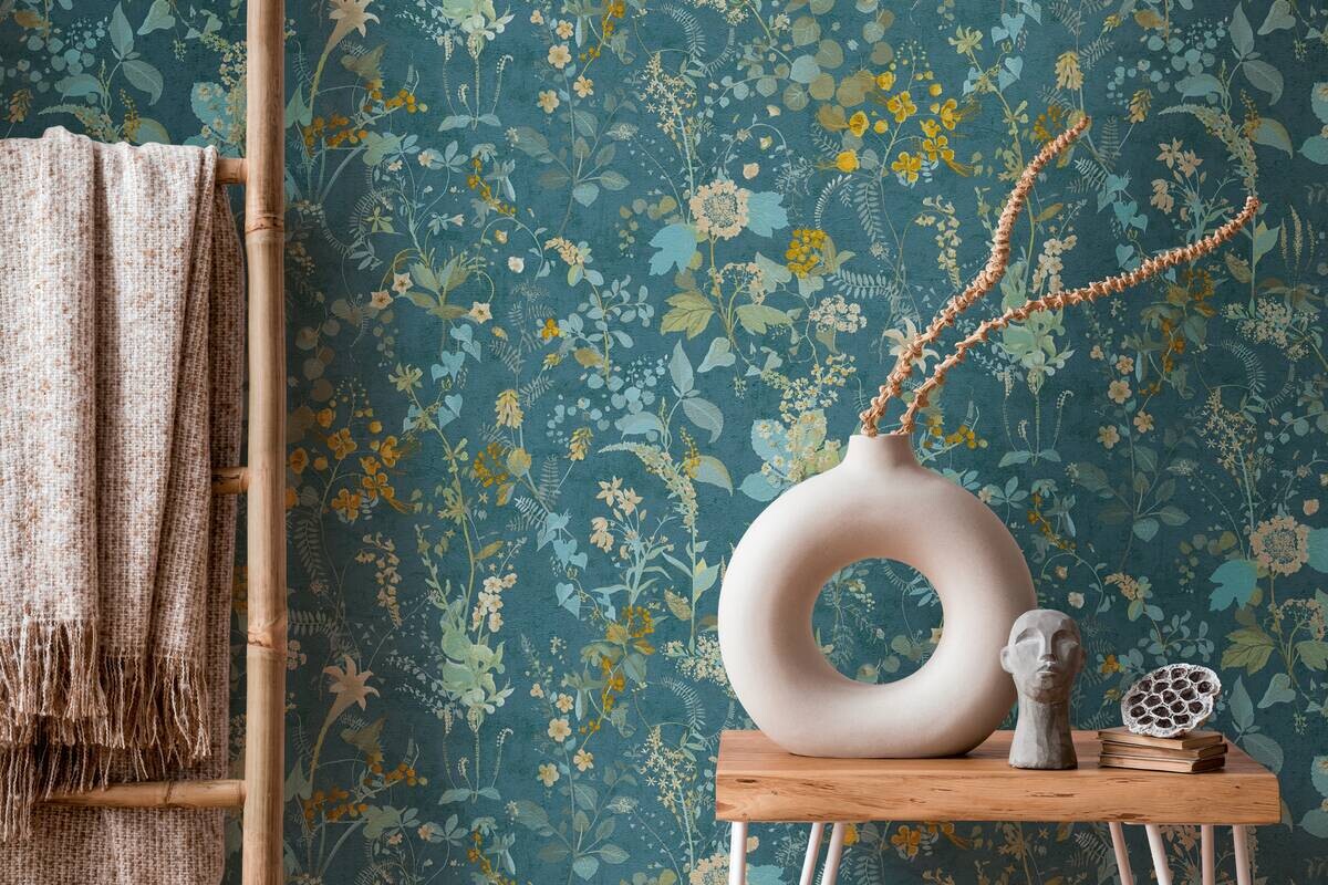 A.S.Creation Vliestapete blau petrol gelb B/H/D: ca. 53x1005x8,2 cm