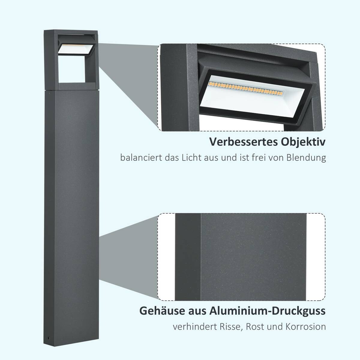 Gartenlampe mit LED dunkelgrau Aluminium Glas Gummi B/H/L: ca. 5x90x16 cm