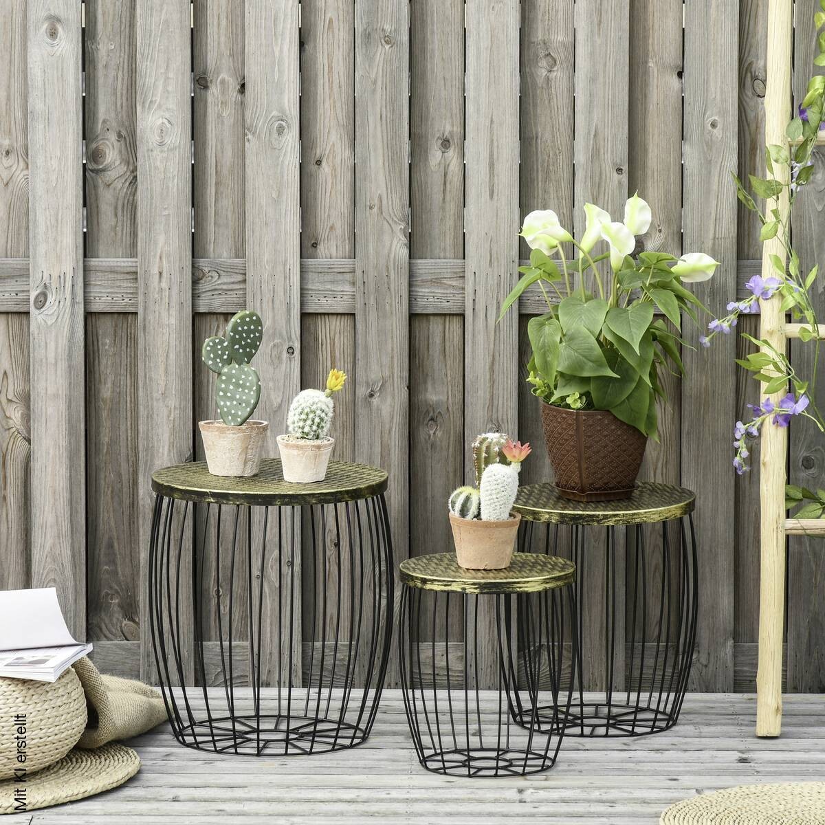 Outsunny Beistelltisch-Set schwarz Metall H/D: ca. 41x38 cm