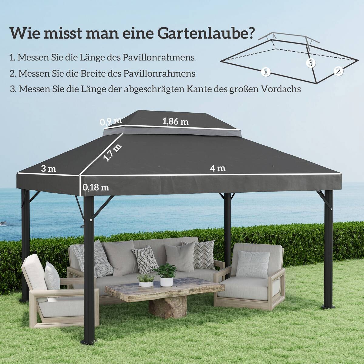 Outsunny Ersatzdach dunkelgrau Stoff B/H/L: ca. 300x1x400 cm